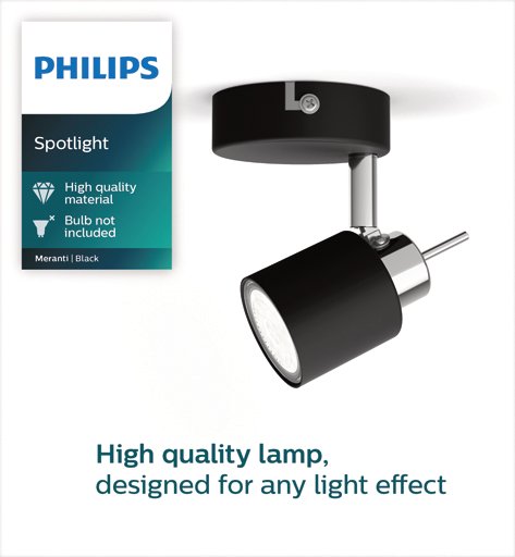 Philips Meranti Single Spot Black 1xGU10 Build-On Spotlight